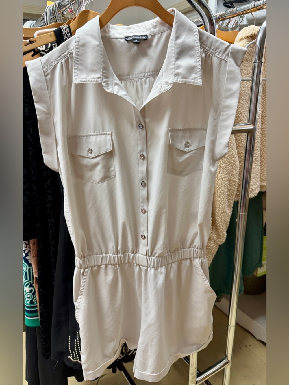 Shinestar Cream Button-Front Romper
